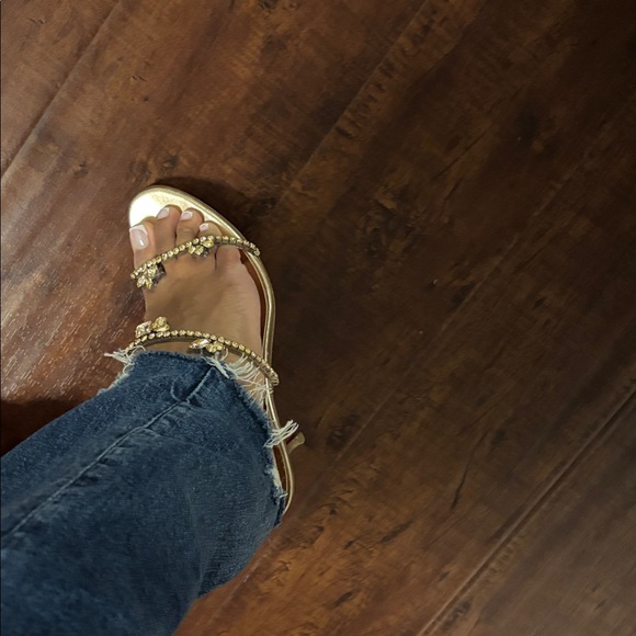 Christian Louboutin Rose Gold Crystal-Embellished Slide Sandals - Picture 16 of 16